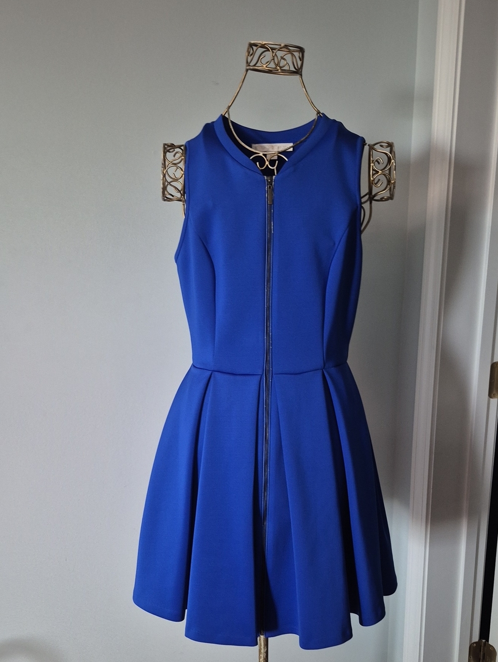 Boston Proper Cobalt Blue Sleeveless Fit-and-Flare Dress with Front Zip
